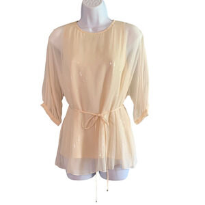 Elie Tahari Sheer Blouse Sz Small Silk Shiny Sequined Tank Gypsy 3/4 Sleeve Glam
